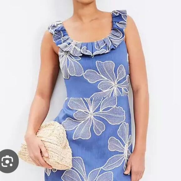 NWT Loft Embroidered Shift dress linen blend sz 12 - Picture 1 of 8